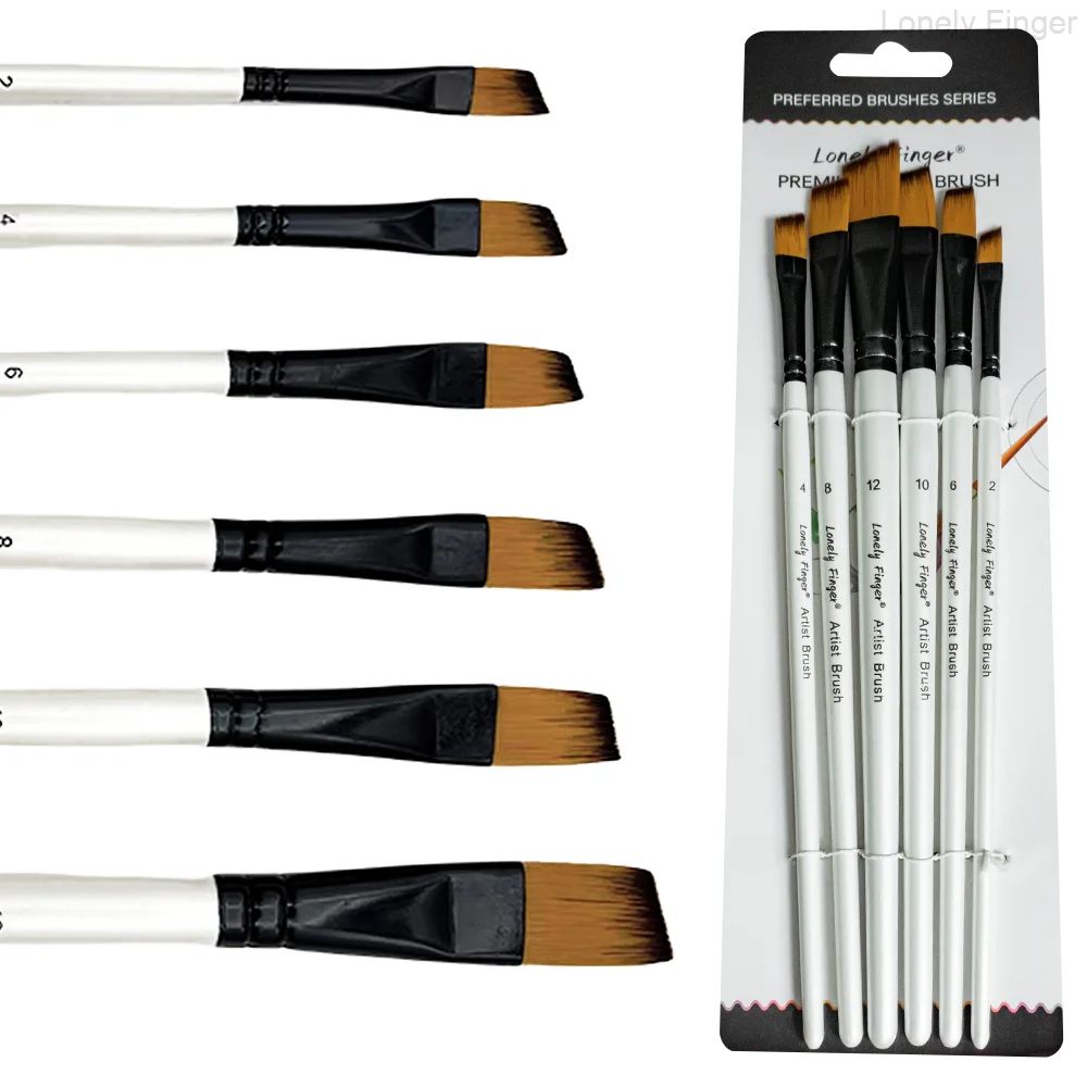 Precision Control Paint Brush Set 6pc Nylon Flat Artist Paint Brushes For Watercolor Acrylic Oil 8