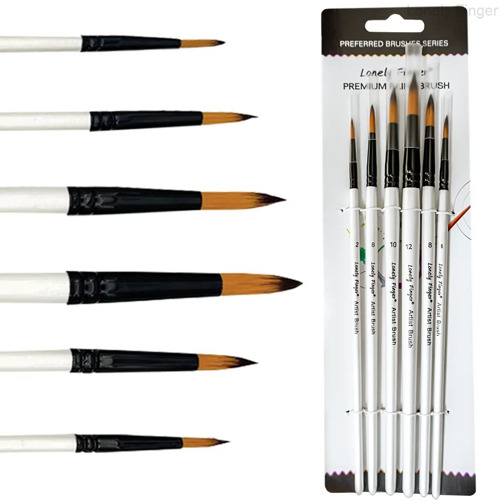 Precision Control Paint Brush Set 6pc Nylon Flat Artist Paint Brushes For Watercolor Acrylic Oil 10
