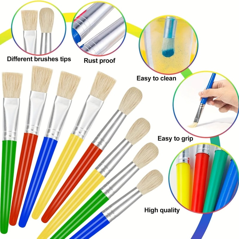 ChubbyGrip Kids Paint Brushes Set 8 Pcs Washable Toddler Preschool Paint Brushes 2