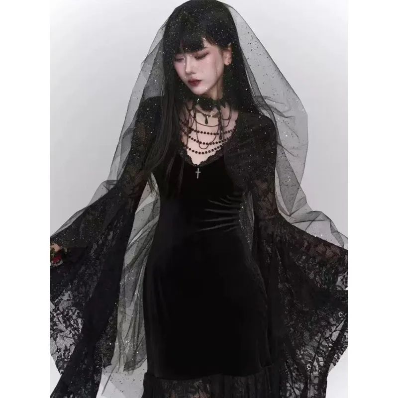 Midnight Elegance Black Gothic Dress Slim Gothic Bodycon Dress For Vintage Goth Harajuku Style 0