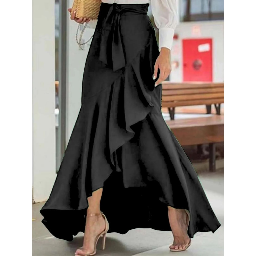 Elegant High Waist Mermaid Skirt With Lace Belt Irregular Hem Fishtail Midi Skirt For Women 0