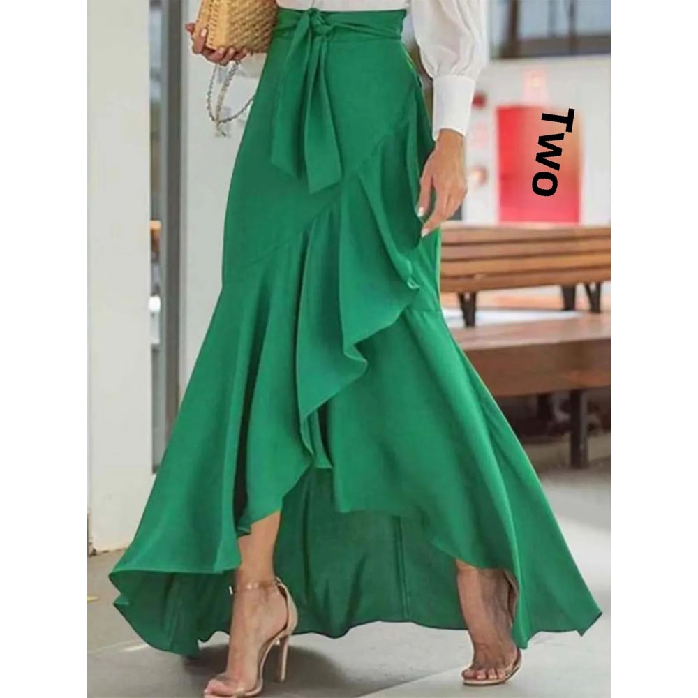Elegant High Waist Mermaid Skirt With Lace Belt Irregular Hem Fishtail Midi Skirt For Women 1
