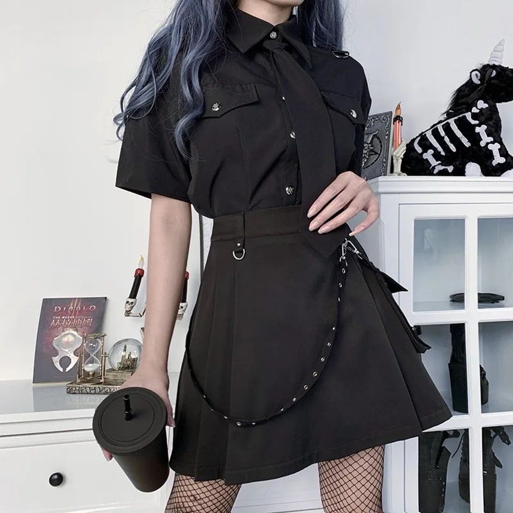 Harajuku Gothic High Waist Punk Mini Skirt Patchwork Bandage Streetwear For Women 0