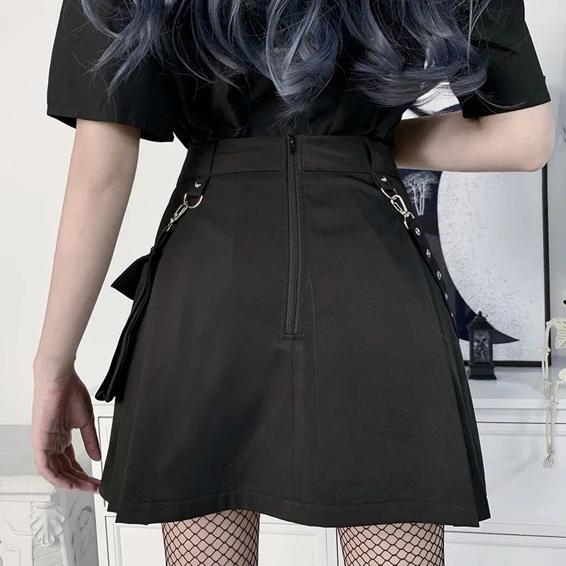 Harajuku Gothic High Waist Punk Mini Skirt Patchwork Bandage Streetwear For Women 5