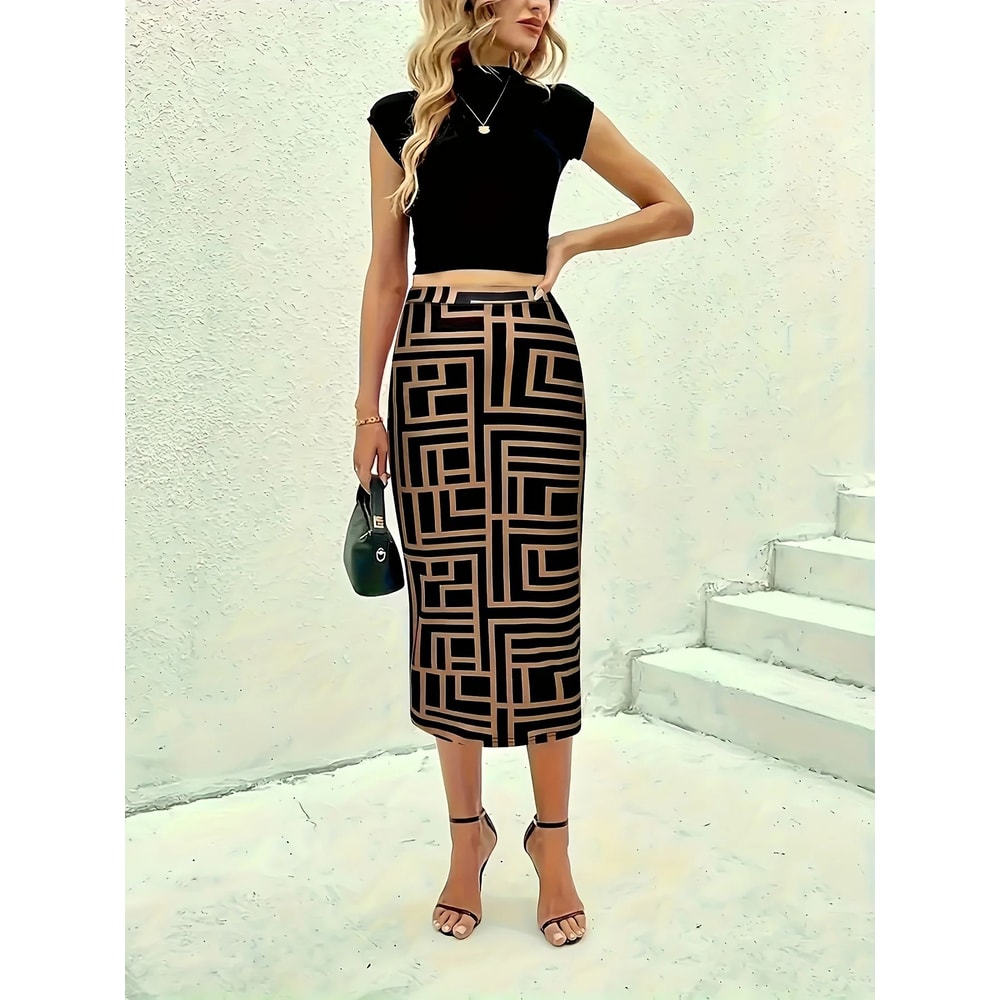 Elegant Breeze Plus Size Slit Midi Skirt For Women 3