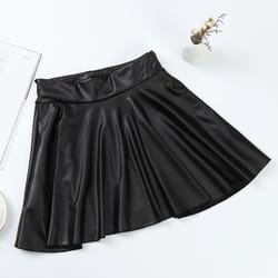high waist faux leather mini skirt – elastic waist womens leather skater skirt