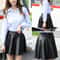 High Waist Faux Leather Mini Skirt Elastic Waist Womens Leather Skater Skirt 2