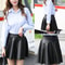 High Waist Faux Leather Mini Skirt Elastic Waist Womens Leather Skater Skirt 2