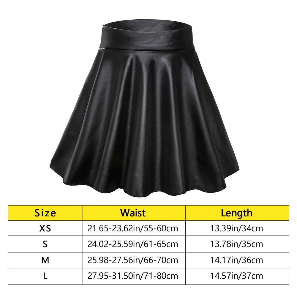High Waist Faux Leather Mini Skirt Elastic Waist Womens Leather Skater Skirt 4