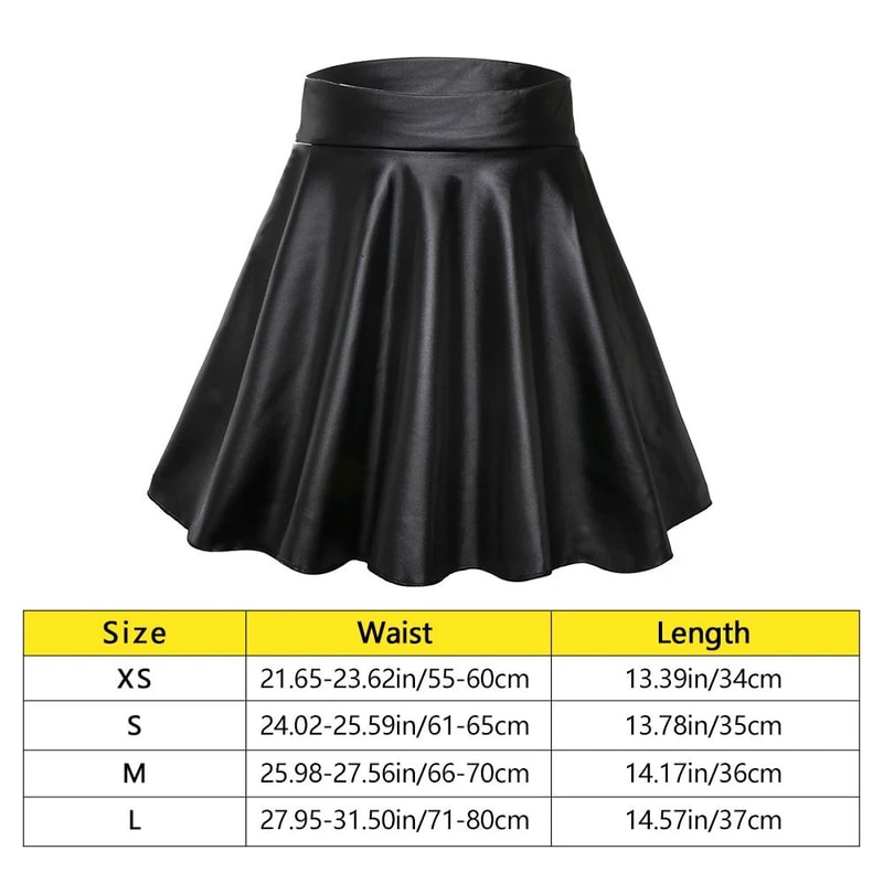 High Waist Faux Leather Mini Skirt Elastic Waist Womens Leather Skater Skirt 4