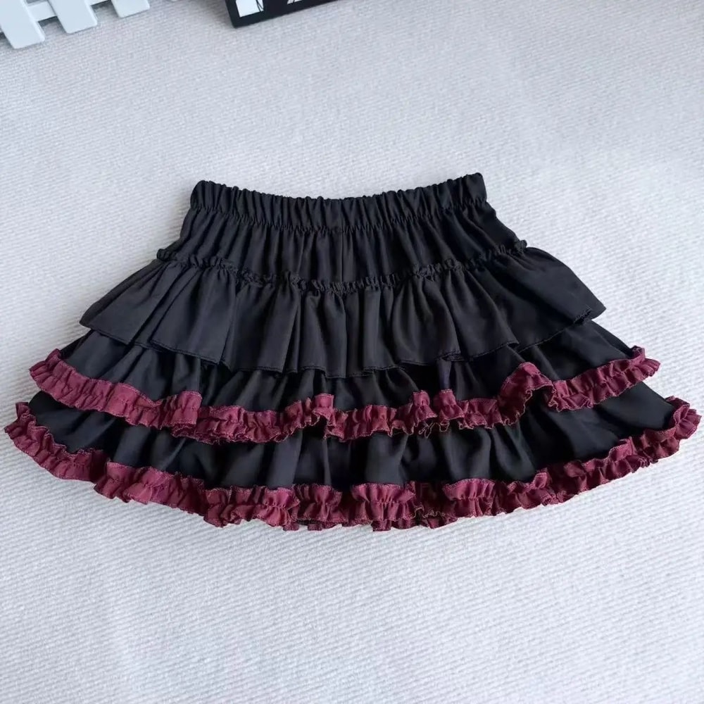 Purple Y2K Fluffy Cake Mini Skirt With White Lace Trim Sweet Lolita ALine Pleated Skirt 2