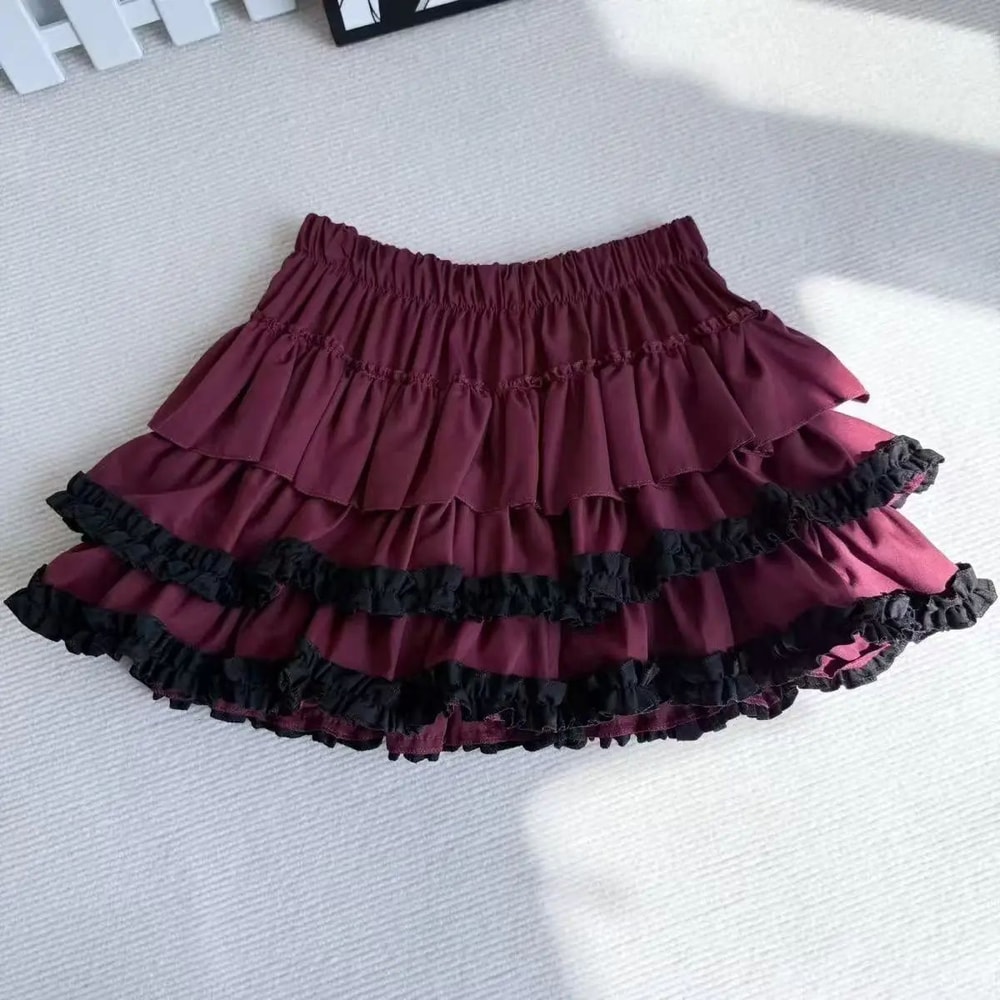 Purple Y2K Fluffy Cake Mini Skirt With White Lace Trim Sweet Lolita ALine Pleated Skirt 8
