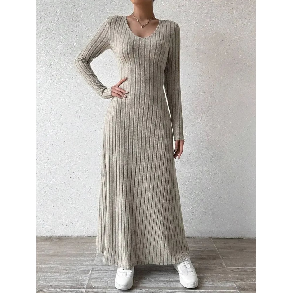 Urban Elegance Knitted Long Sleeve ALine Streetwear Dress For Women 0