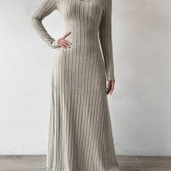 urban elegance knitted long sleeve a-line streetwear dress for women