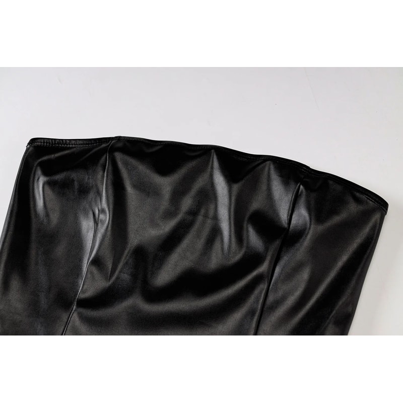 Midnight Muse Strapless PU Leather Bodycon Mini Dress 14
