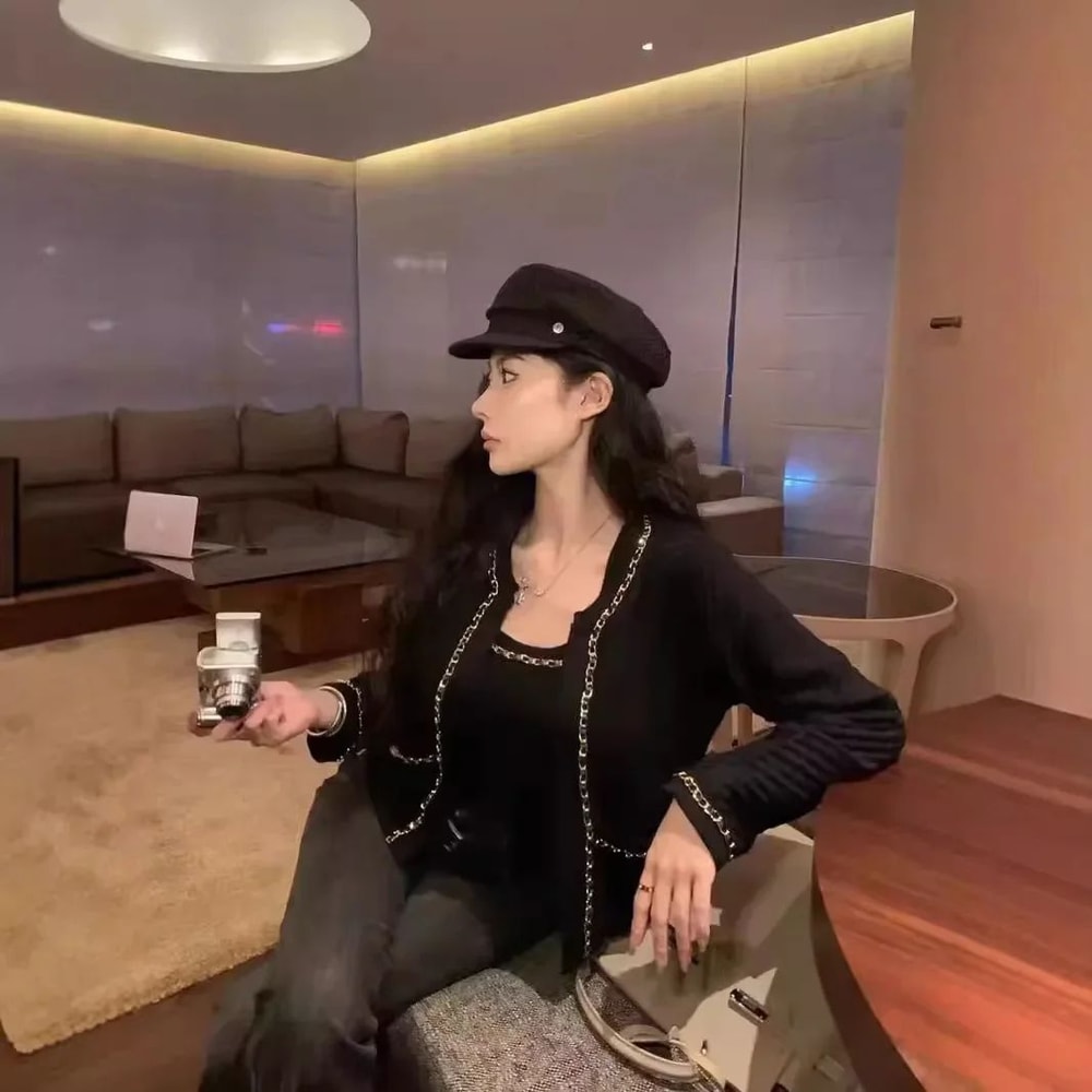 Sweetheart Striped Cropped Cardigan For Women With Colorblock Knit And Heart Buttons 1