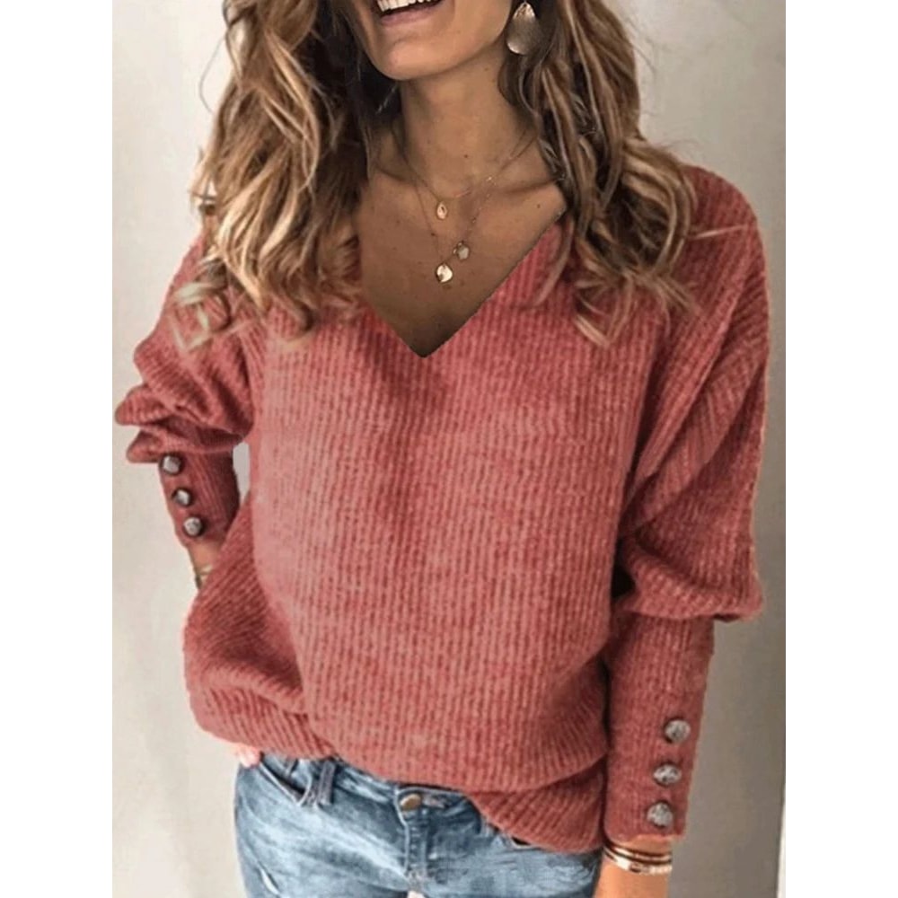 ComfortEase Plus Size VNeck Sweater Soft Ribbed Knit Oversized Pullover For Women 1