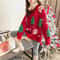 Korean Oversized Snowflake Christmas Sweater Hoodie For Women Cozy Winter Color Block Pullover 0