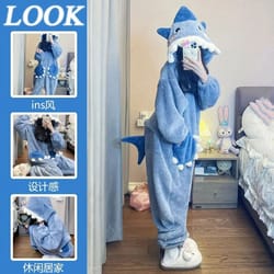 cute shark shark onesie pajama for women – cozy womens kigurumi hooded jumpsuit
