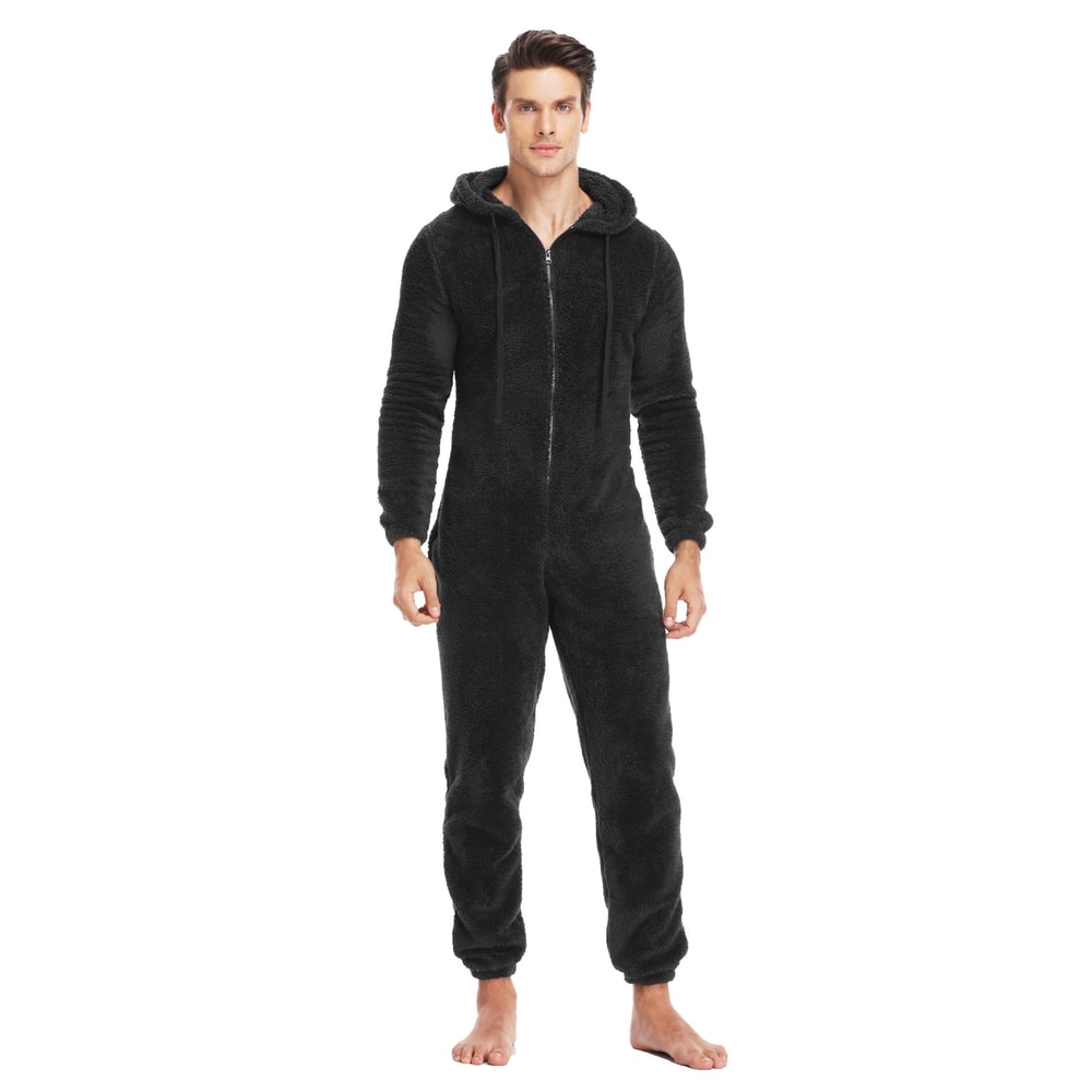 ArcticComfort Mens Fleece Onesie Cozy Hooded Pajama Jumpsuit For Ultimate Winter Warmth 0