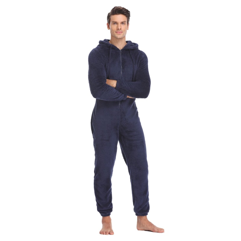 ArcticComfort Mens Fleece Onesie Cozy Hooded Pajama Jumpsuit For Ultimate Winter Warmth 1