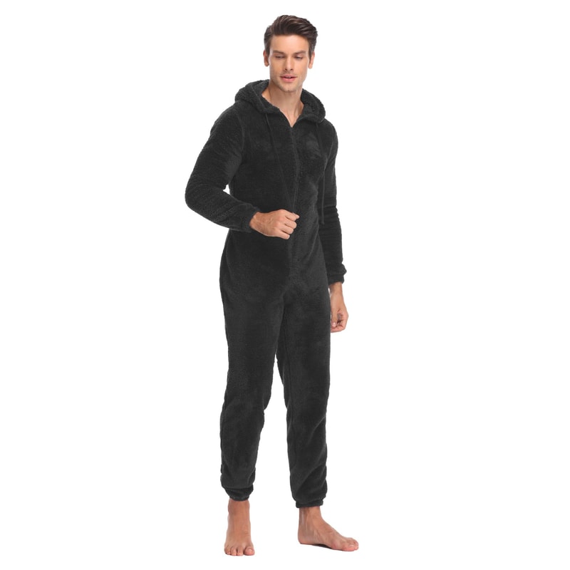 ArcticComfort Mens Fleece Onesie Cozy Hooded Pajama Jumpsuit For Ultimate Winter Warmth 2
