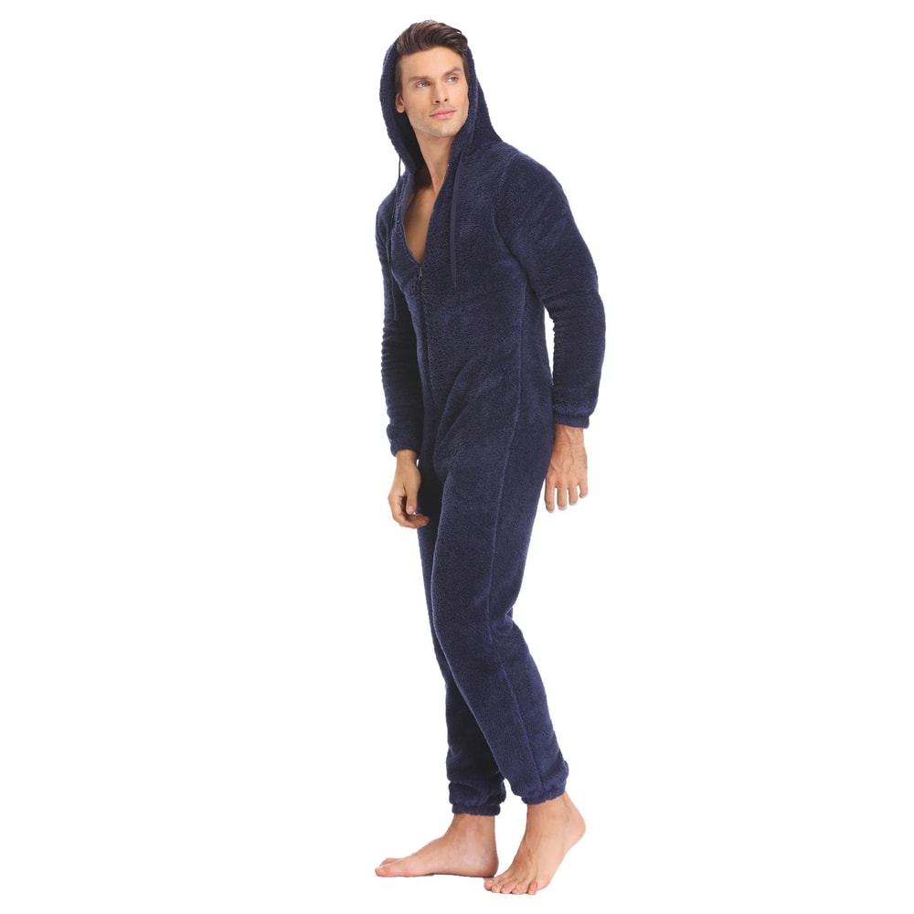 ArcticComfort Mens Fleece Onesie Cozy Hooded Pajama Jumpsuit For Ultimate Winter Warmth 3