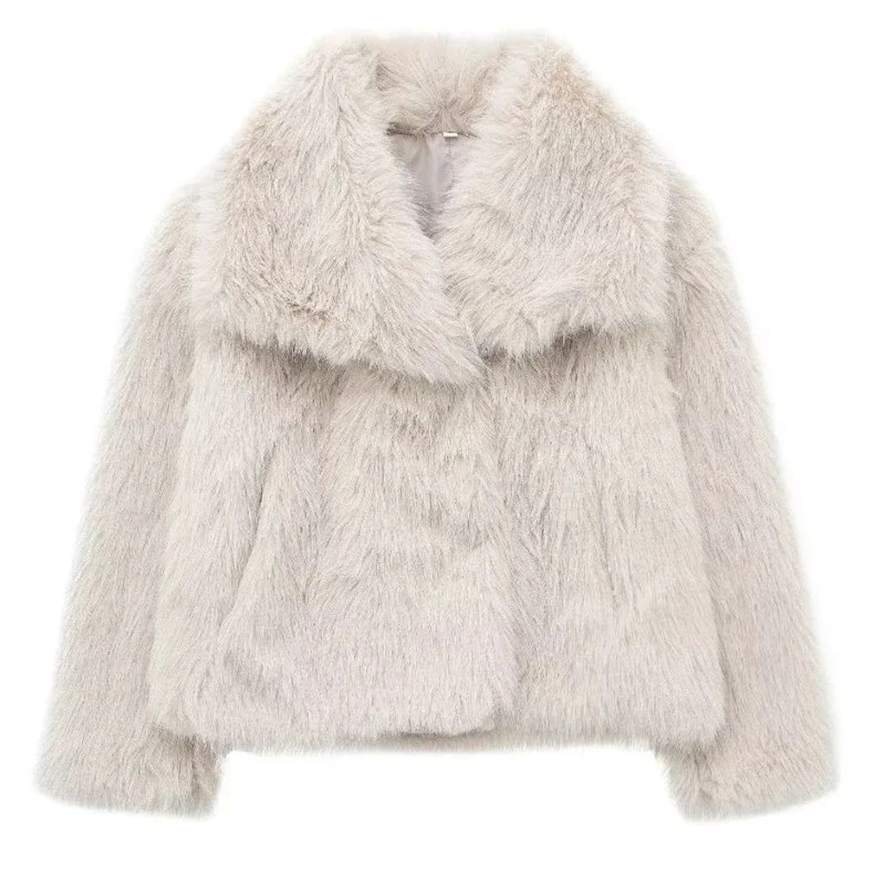 LuxeFluff Womens Faux Fur Coat Plush Fluffy Winter Jacket With TurnDown Collar 5