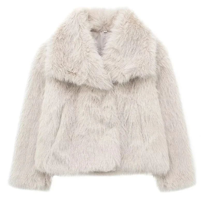 LuxeFluff Womens Faux Fur Coat Plush Fluffy Winter Jacket With TurnDown Collar 5