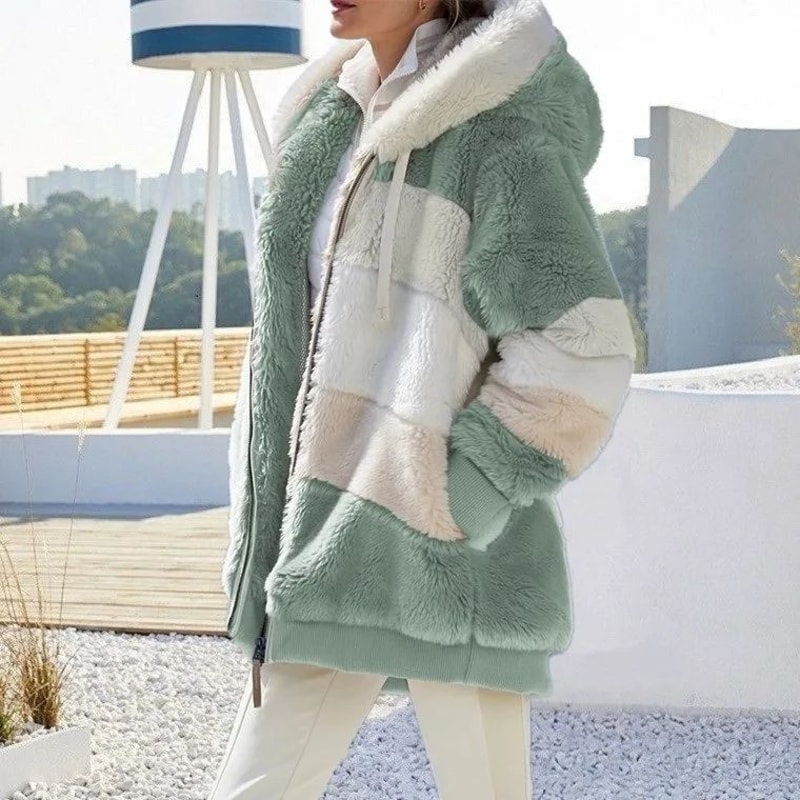 Oversized Plush Hooded Jacket For Women Warm Winter Teddy Coat With Pockets 4