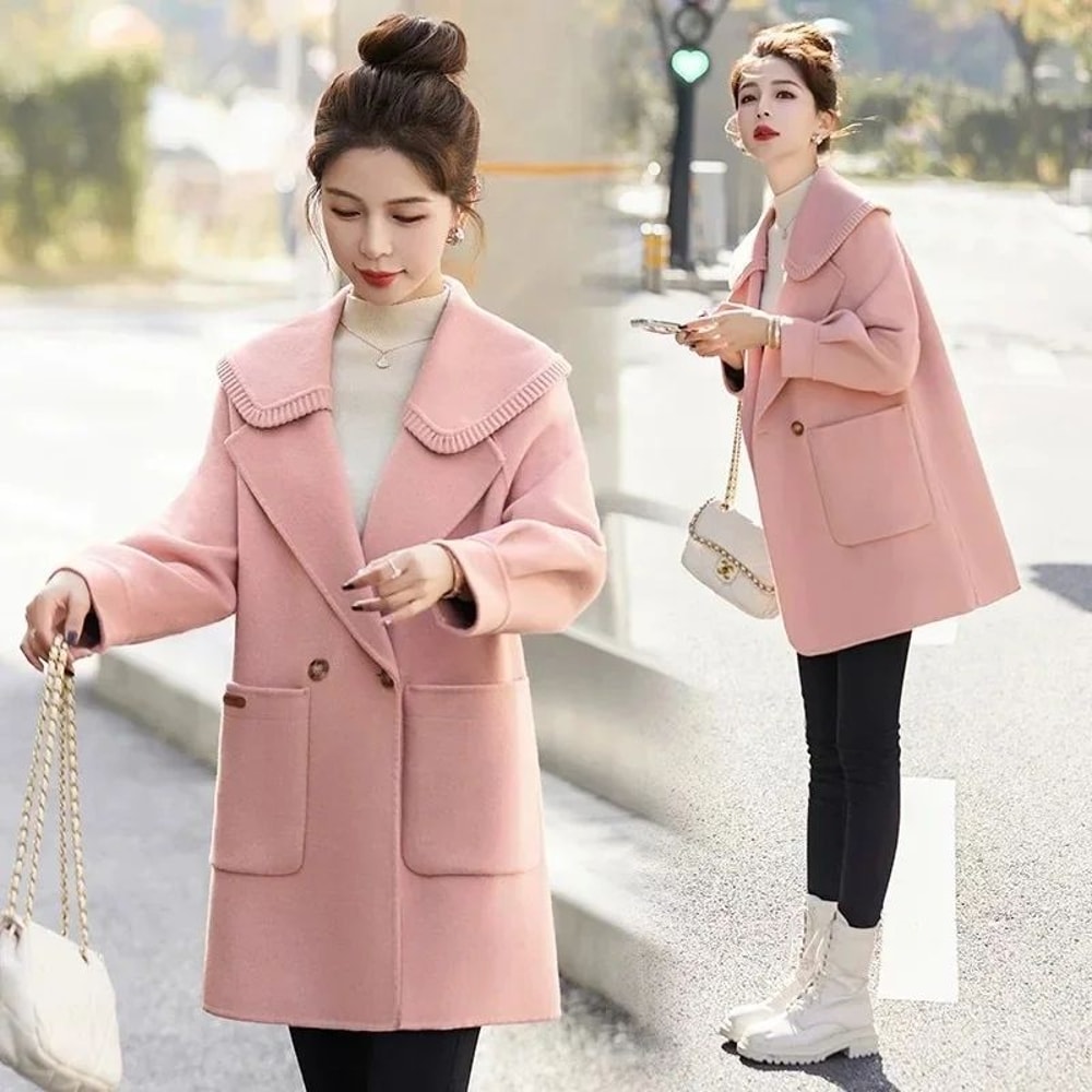 ChicFit Plus Size Wool Coat Stylish Short Woolen Coat For Women Cozy Autumn Winter Womens Coat 2