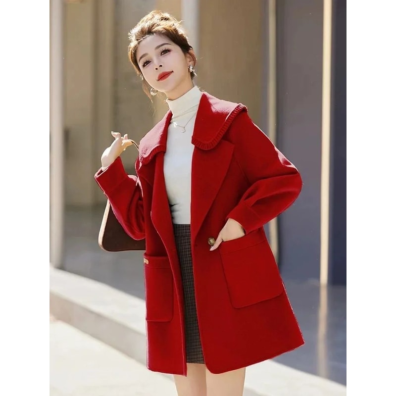 ChicFit Plus Size Wool Coat Stylish Short Woolen Coat For Women Cozy Autumn Winter Womens Coat 3