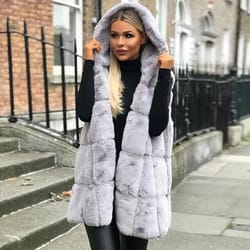 luxewarm hooded faux fur vest for women – cozy winter sleeveless vest jacket