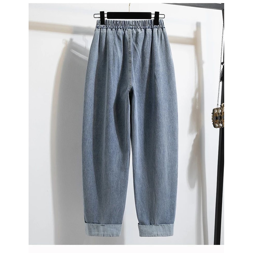 CurveEase Plus Size Harem Jeans High Elastic Waist Womens Stretch Denim Pants Korean Style 1
