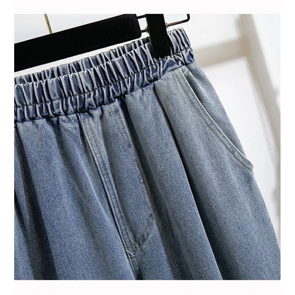 CurveEase Plus Size Harem Jeans High Elastic Waist Womens Stretch Denim Pants Korean Style 3