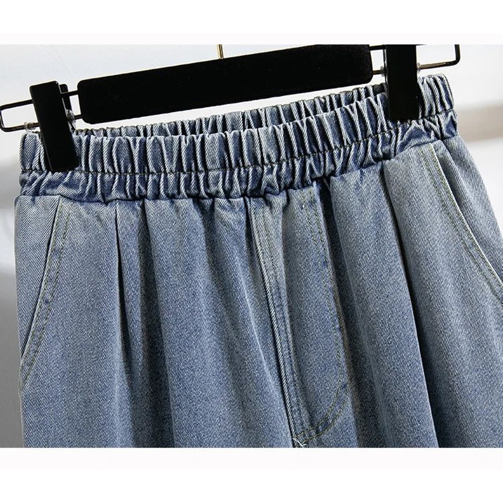 CurveEase Plus Size Harem Jeans High Elastic Waist Womens Stretch Denim Pants Korean Style 5