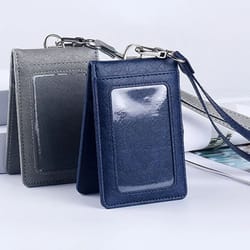 premium leather credit card holder with neck lanyard – slim id card holder wallet for 5 cards