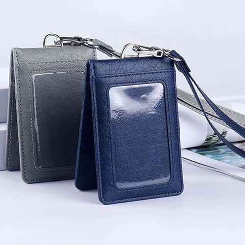 Premium Leather Credit Card Holder with Neck Lanyard – Slim ID Card Holder Wallet for 5 Cards