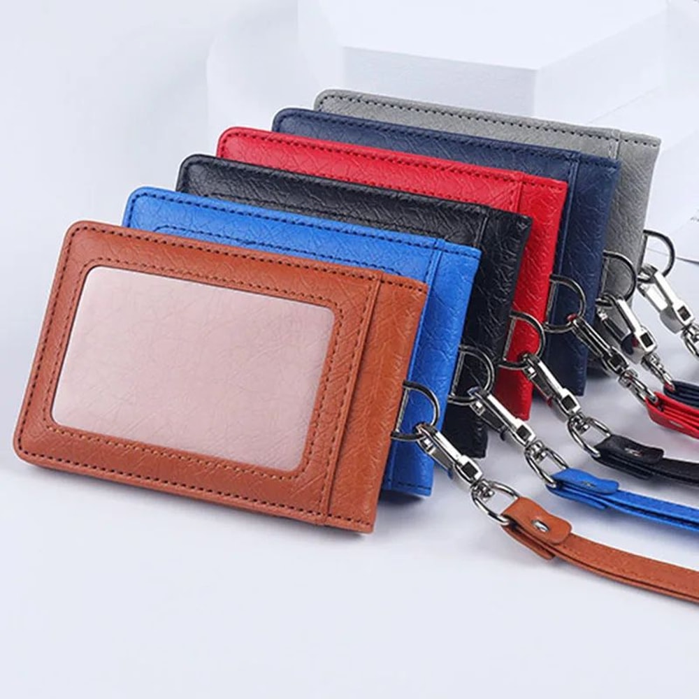 Premium Leather Credit Card Holder With Neck Lanyard Slim ID Card Holder Wallet For 5 Cards 1