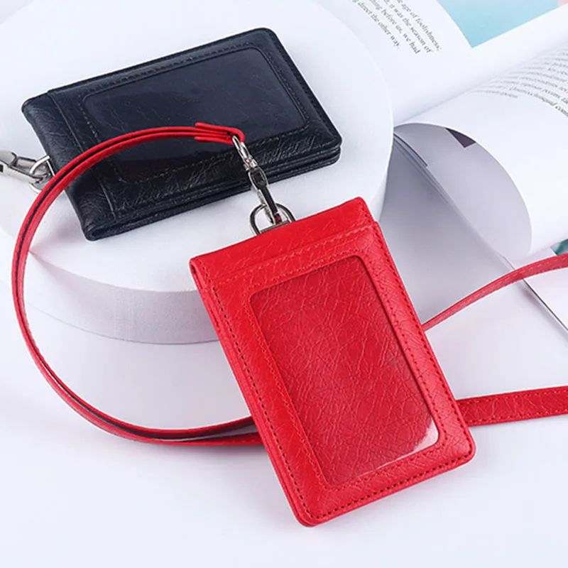 Premium Leather Credit Card Holder With Neck Lanyard Slim ID Card Holder Wallet For 5 Cards 3