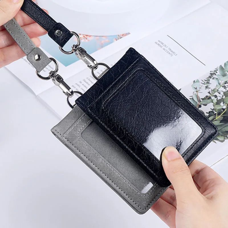 Premium Leather Credit Card Holder With Neck Lanyard Slim ID Card Holder Wallet For 5 Cards 4