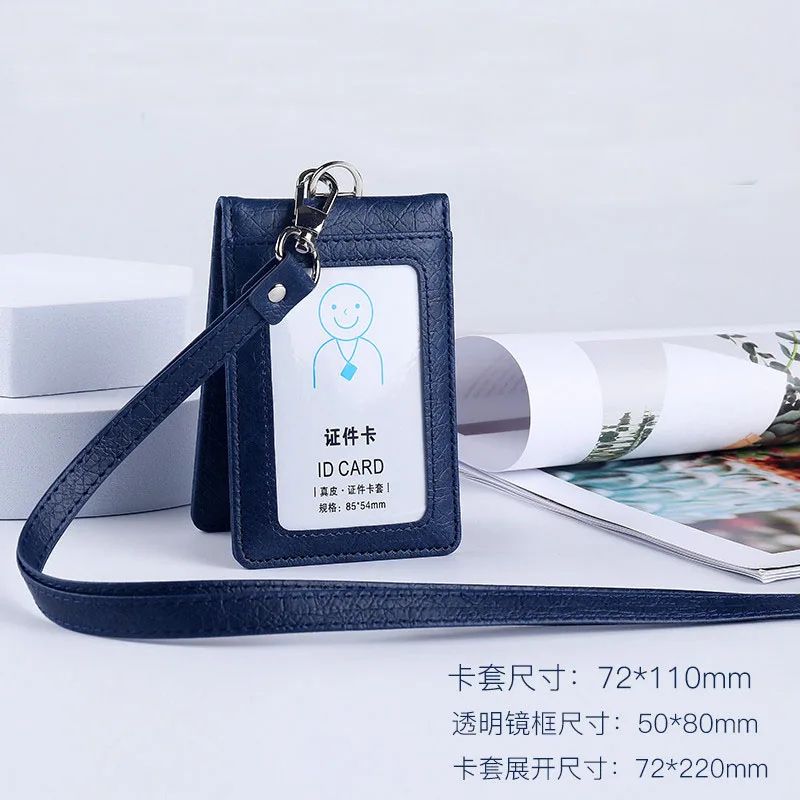 Premium Leather Credit Card Holder With Neck Lanyard Slim ID Card Holder Wallet For 5 Cards 8