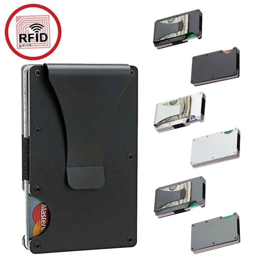 RFID Blocking Minimalist Metal Wallet With Money Clip Slim Front Pocket Card Holder 1