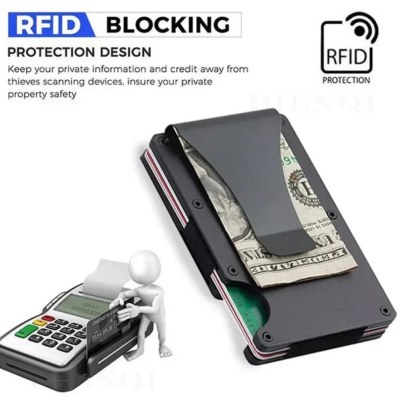 RFID Blocking Minimalist Metal Wallet With Money Clip Slim Front Pocket Card Holder 2