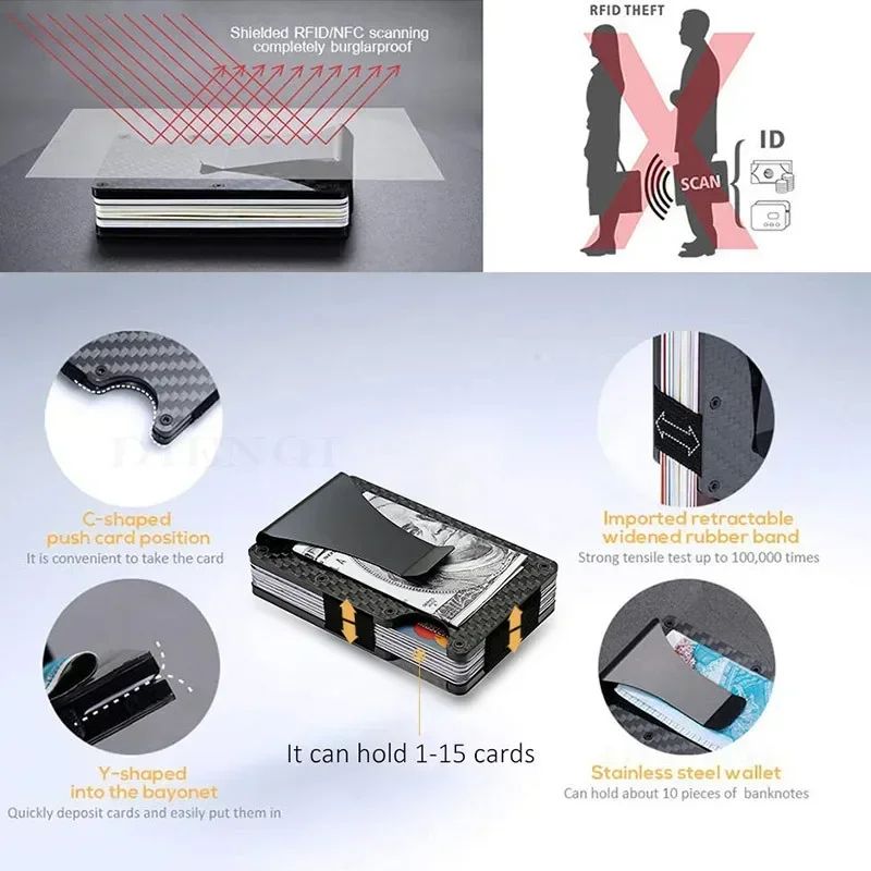 RFID Blocking Minimalist Metal Wallet With Money Clip Slim Front Pocket Card Holder 3