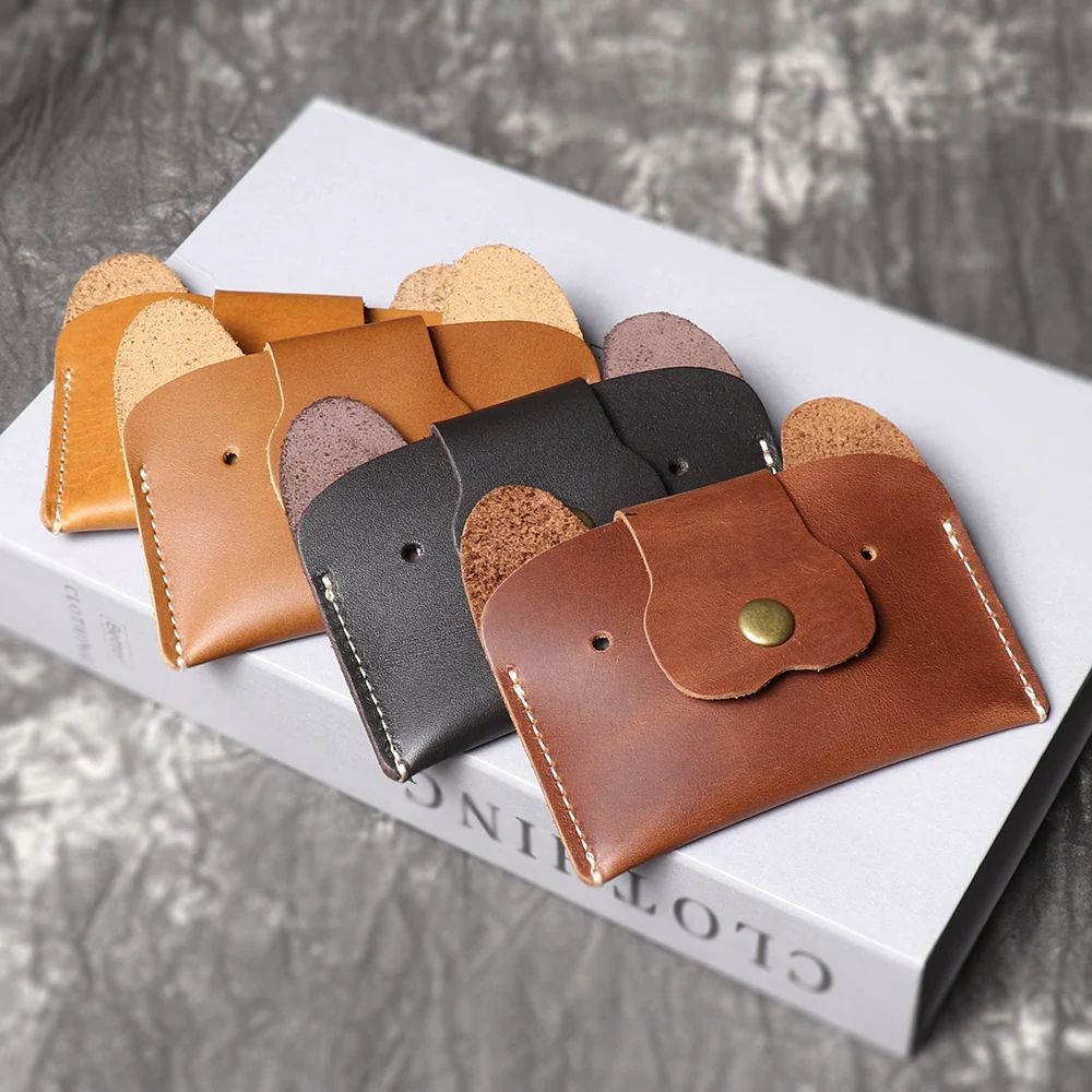 Top Grain Leather Puppy Wallet Card Holder For ID And Cash 1