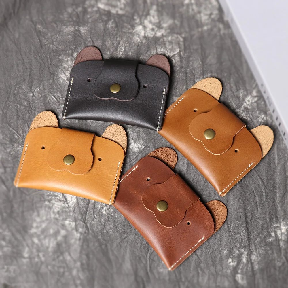 Top Grain Leather Puppy Wallet Card Holder For ID And Cash 3