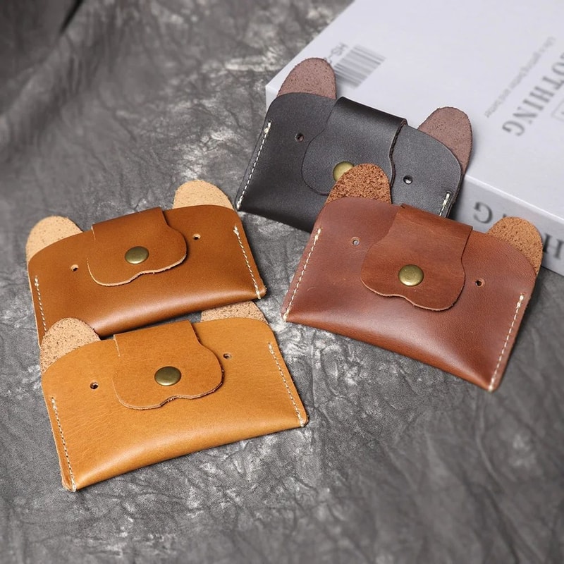 Top Grain Leather Puppy Wallet Card Holder For ID And Cash 5
