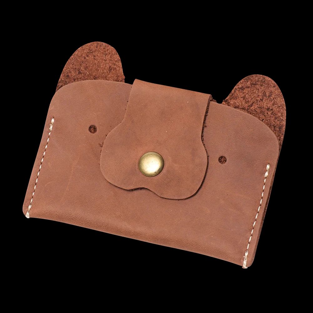 Top Grain Leather Puppy Wallet Card Holder For ID And Cash 7