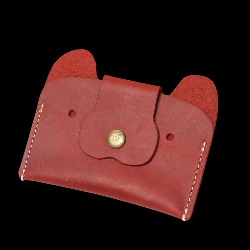 Top Grain Leather Puppy Wallet Card Holder For ID And Cash 6